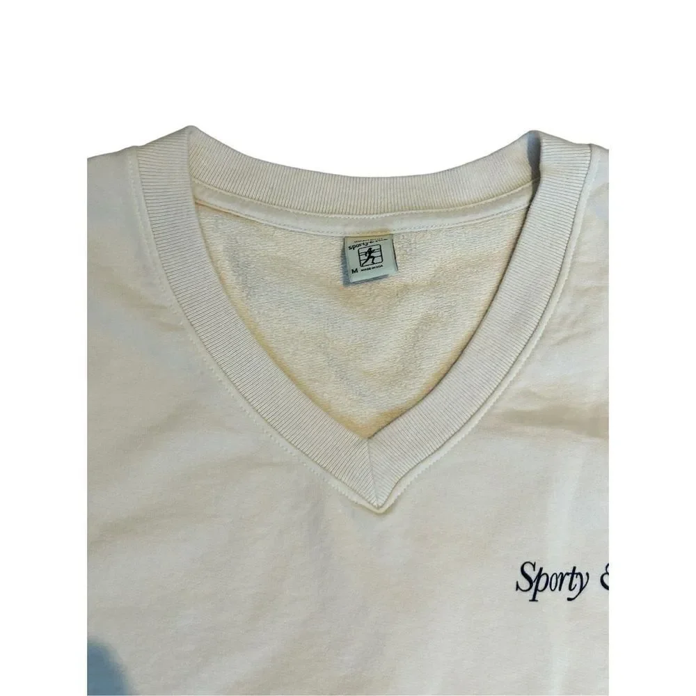 Sporty & Rich Italic Logo Sleeveless V-Neck Unisex Vest Beige Size Medium - Picture 3 of 7